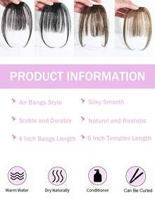 Flequillo postizo de cabello humano, ligero y suave, con patillas, pieza frontal de flequillo falso, extensiones de cabello con flequillo falso para mujeres - Multicolor - Ver 4