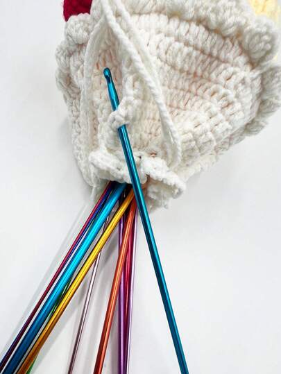 11支装27厘米金属铝制钩针，彩色氧化铝材质，闪亮礼品，编织工具，尺寸2毫米-8毫米