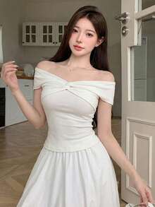 Y6Y French Summer Sexy White Off-Shoulder Blouse For Women - White - View 5