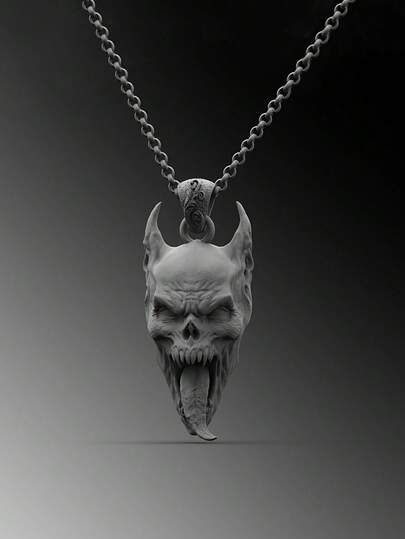 1pc Men's Devil Pendant Necklace, Medieval Black And White Skull Design, Mysterious Symbol, Perfect Gift For Men, Dark Aesthetic Party Jewelry