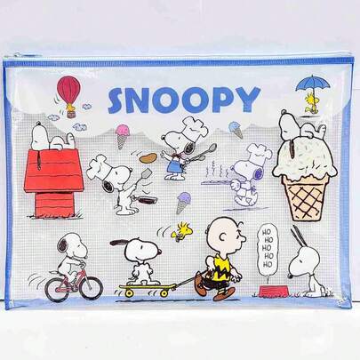 1pc 2026 New Snoopy Transparent A5 Storage Bag, Classic Comic Book "Peanuts Comics" Peripheral, Essential Stationery For The New School Season! Using Transparent Mesh Material And Zipper Design, It Is Waterproof And Dustproof, And Can Store Documents, Stationery, Change, Certificates, Etc. Featuring A Variety Of Fresh Colors Including Blue