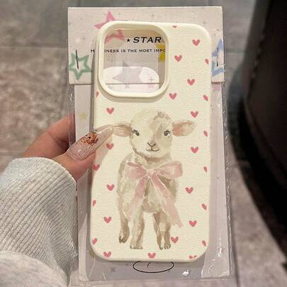 1pc TPU Soft Cute Sheep Pink Bow & Heart Pattern Phone Case, Compatible With IPhone 17 Pro Max/17/16 Pro Max/15/13/12/11, S20 FE/A15/S24/A55, Note 11/12/13 Pro, Full Body Shockproof Soft Protective Cover