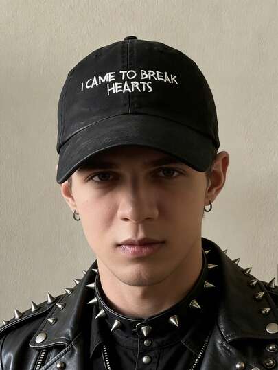 1pc Y2K Punk Style Men's Funny Baseball Cap With Embroidered Letters "I CAME TO BREAK HEARTS", Suitable For Daily Wear, Outdoor Activities, Parties, Streets