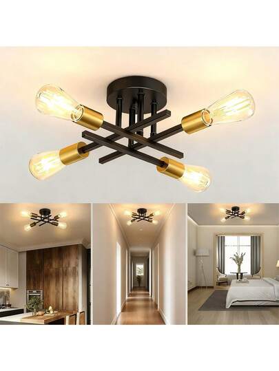 Lámpara de techo moderna semiempotrada, lámpara Sputnik de 4 luces para dormitorio, lámpara de cocina industrial, lámpara de techo para comedor, pasillo, sala de estar (Sin bombilla)