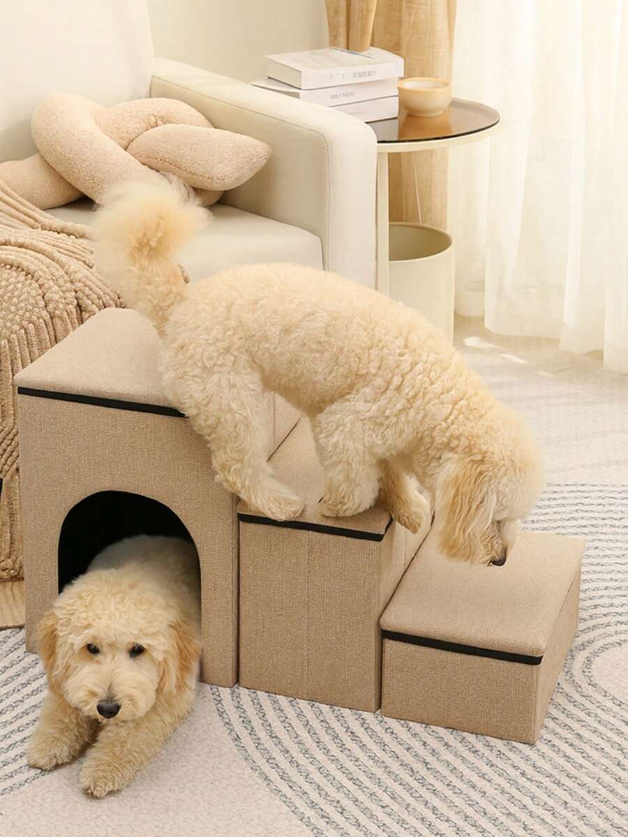 Simple Solid Color Foldable Pet Nest Stairs Two In One Pet Ladder Cat And Dog Stairs Teddy Thickened Sponge Ladder Foldable Cat And Dog Stairs Foldable Pet Stairs