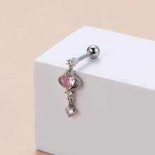 1件 时尚简约新款微镶钻石心形不锈钢耳骨耳环 - 銀色 - 查看 5