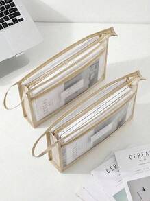 2-Layer A4 Transparent Mesh Zipper Organizer Bag – Large-Capacity School File Folder - Multicolor - View 2
