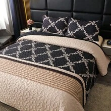 三件套床上用品，含枕套，轻盈柔软的绗缝被，缝制毯子，四季皆宜，夏季适用 - 不含枕芯 - 黑色 - 查看 3