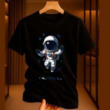 Astronaut T-Shirt 100% Cotton 30.1 - Boys' T-Shirt For Pre-Teens And Children - 黑色 - 查看 2