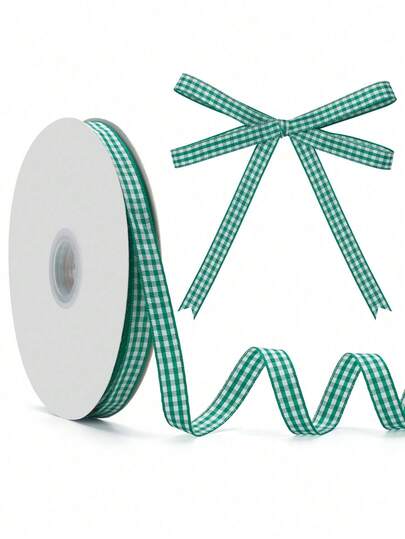 2 Pieces/1 Piece/Green-And-White Checkered Ribbon, Valentine's Day Bow Ribbon, Checkered Fabric Craft Ribbon Roll. Perfect For Easter Party Decorations, Holiday Gift Wrapping, Handmade Hair Accessory Crafting, Gifts For Friends And Family, DIY Bow Making, And Simple Yet Stylish Creative Presents.