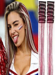 12 件/盒闪亮 20 英寸长直发绿色、银色、紫色、黄色、蓝色、粉色彩色发丝，夹式合成接发套装，适合女孩圣诞节、万圣节、派对、情人节、复活节、圣帕特里克节等场合佩戴。 - 查看 16