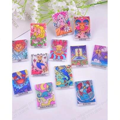 12pcs Whimsical Constellation Acrylic Pendant Charms - DIY Jewelry Making Essentials For Unique Earrings, Necklaces, And Accessories - Perfect For Crafty Individuals And Astrology Enthusiasts