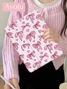 Ayotu 1pc Pink Striped Bow Tie Tablet Case & Kindle E-Book Case Compatible With 10th Generation, 11/Air 4th/Air 7th/9.7 Inches, Compatible With Samsung Galaxy Tab A9 Plus, Kindle (11th Generation-2024 Release)(6 Inch), Kindle Paperwhite 12th Gen 2024, Great Holiday Gift, Stylish And Simple Pattern. - Multicolor - View 4