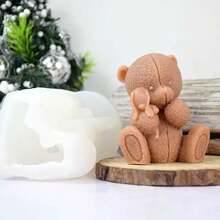 Cartoon Teddy Bear Plush Doll Candle Silicone Mold DIY Animal Bear Handmade Soap Resin Gypsum Home Decor Mold, Holiday Gift - White - View 1