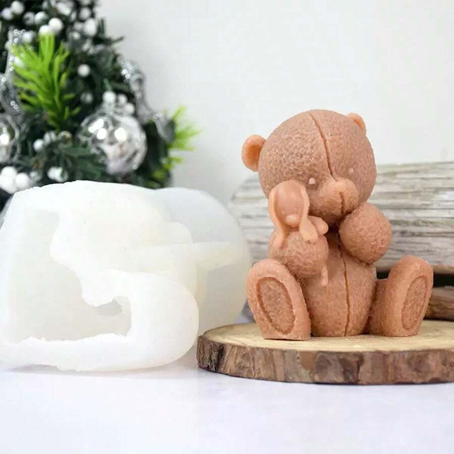 Cartoon Teddy Bear Plush Doll Candle Silicone Mold DIY Animal Bear Handmade Soap Resin Gypsum Home Decor Mold, Holiday Gift - White - View 1