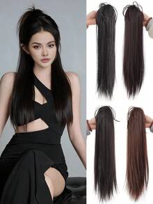 女士合成假发，捏直发，半扎瀑布马尾，时尚合成假发，适合女性日常佩戴和聚会场合。 - 彩色 - 查看 1