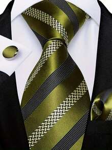 Men Tie Sets Classic Fashion Necktie Set With Cufflink For Business Party - Green - View 1