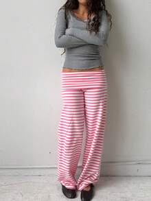 Lounge Yoga Pants For Women Fold Over Low Waist Wide Leg Sweatpants Flare Leggings Bell Bottoms Y2K Foldover Pants - 粉色 - 查看 4