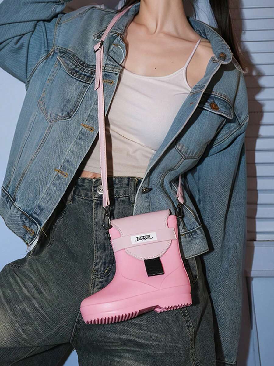 Creative Rain Boot Shaped Pink Crossbody Bag, Unique Design, Sweet & Cool Style Shoulder Bag & Phone Pouch