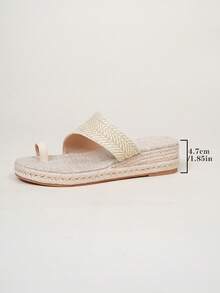 女士时尚草编厚底人字拖 - 杏色 - 查看 8