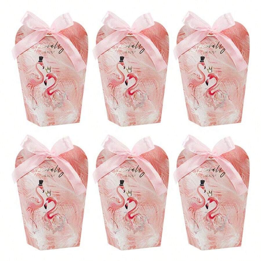 50条/包 欧式火烈鸟图案丝带，适用于婚礼、订婚、节日场合，也可用于糖果、巧克力、礼品盒的包装。