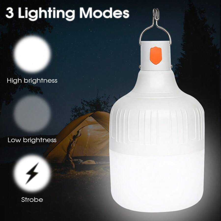 1個USB充電式LED燈泡便攜燈，3段白光/暖光，多種照明模式，適用於居家使用、戶外活動、停電緊急照明、夜市照明、露營燈