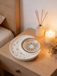 2pcs Creative Ceramic Moon & Sun Jewelry Tray, Earring Ring Necklace Display Holder, Desk Organizer, Perfect Birthday Gift For Home Storage - Multicolor - View 1