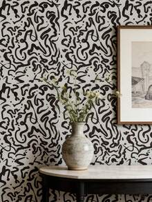 1PC Black Geometric Pattern Wall Paper, A Removable PVC Wall Paper In A Bohemian Style, Featuring A Modern And Minimalist Self-Adhesive Design. - Multicolor - View 2