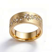 优雅的18K镀金锆石雕刻叶子复古风格时尚戒指 - 金色 - 查看 2