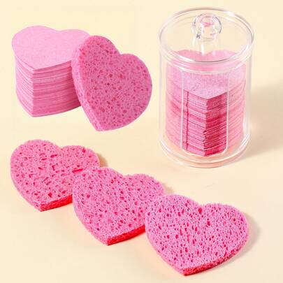 50 piezas/Frasco Esponjas faciales de pulpa de madera natural, esponjas de maquillaje suaves y cómodas, regalos unisex