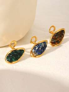 1枚优雅百搭时尚天然宝石及18K镀金不锈钢几何戒指，女士日常及节日配饰 - 金色 - 查看 3