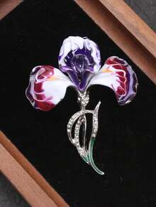 Exquisite Iris Brooch With Purple Enamel & Accents, Artistic Elegant-Themed Jewelry For Women, Perfect For Adding Refined Sparkling Charm To Outfits, Ideal Gift For Graceful Statement Style & Fashion Enthusiasts - Multicolor - View 7