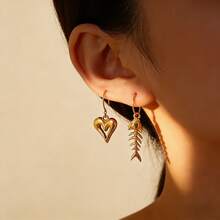 5-Piece 304 Stainless Steel Heart-Shaped Shell Fishbone Mini Pendants Jewelry Making DIY Women's Necklace Earrings Gold-Plated Pendant Connectors Bulk Jewelry Craft Supplies - Pendants - View 2