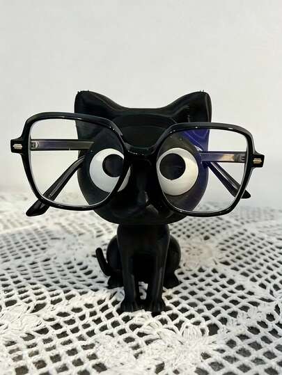 Giá đỡ kính mắt và hộp đựng đồ để bàn hình mèo đen dễ thương - Giá đỡ kính mắt hình mèo in 3D với đế hình mèo ngồi, nhỏ gọn cho nhà, văn phòng, kệ, bàn làm việc - Đồ trang trí hình mèo đáng yêu để cất giữ kính mắt và trưng bày phụ kiện.