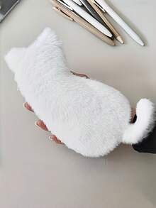 1pc Japan Cat Pencil Case, Large Capacity Student Stationery Pouch, Cute High-Quality 2025 New Cat Pencil Bag, Adorable Plush Doll Aesthetic Unique Design - Grey - View 4