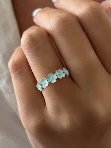 1枚女士复古925纯银彩色花朵戒指，简约奢华品牌珠宝礼品 - 四葉草戒指 - 查看 2