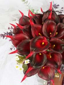 MEHELANY 12/6/1pc 酒紅色人造馬蹄蘭，長35cm，PU材質，人造花，馬蹄蘭花束，適用於居家婚禮裝飾、室內/室外裝飾、花園裝飾、派對裝飾、波希米亞風格裝飾、節日派對裝飾、母親節生日慶祝、日常禮物等 - 黑紅 - 查看 4