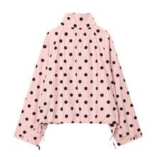 Chaqueta casual de mujer de manga larga con lunares, estilo suelto, con cuello alto, botones y color rosa para primavera - Rosa - Ver 8