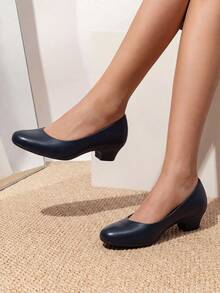 Women's Dress Shoes Low Block Heels Pumps With Arch Support Comfortable Slip On Work Office Shoes - 藍色 - 查看 2