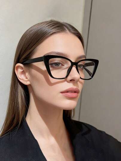 1 pieza Gafas modernas y minimalistas de mujer con pequeñas alas, decoradas con cristales de imitación, transparentes, adecuadas para uso diario, oficina, lectura, juegos y uso con teléfono