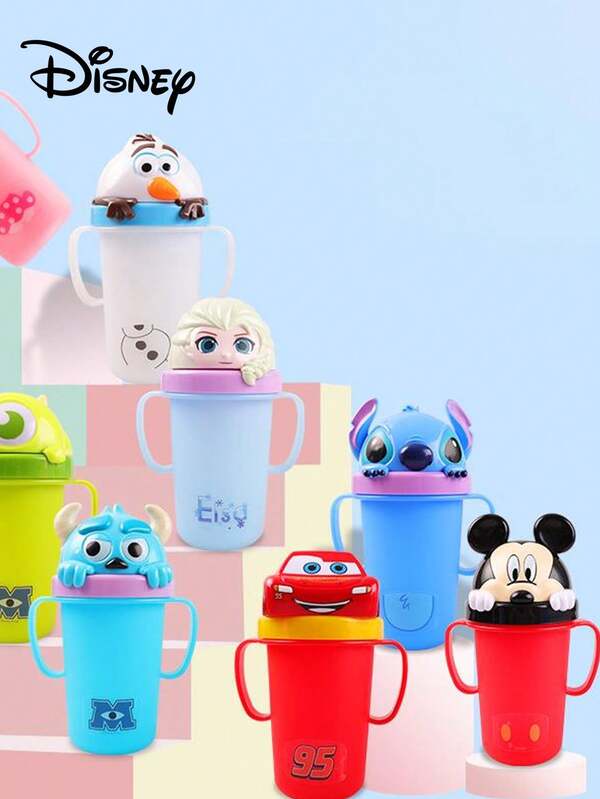 Disney 1pc 300ml Cartoon Straw Cup, Milk Cup, Drinkware With Markings And Dual Handles, /Cars Cartoon Character