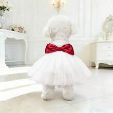 Red Bow & 3D Rose Embroidery Mesh Tutu Dress, Matching Pet Apparel For Small/Medium Dogs - Red - View 6
