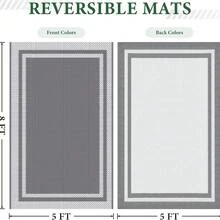 5ft X 8ft Reversible Outdoor Rug, Portable Plastic Woven Camping Mat, Suitable For RVs, Waterproof Outdoor Area Rug For Yard, Patio, Porch, Balcony (White Gray) - Aircraft Frame - View 11