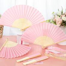 16/8件套粉色婚礼回礼扇套装，女士折叠手扇，粉色蝴蝶结，流苏，透明袋，婚礼派对装饰。适合作为新娘礼物、婚宴、生日派对、伴娘拍照道具、夏季扇子、活动及派对用品，多件套派对回礼包 - A - 查看 2
