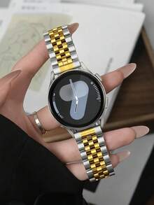 1条男女通用银色金色奢华商务优雅五珠不锈钢表带，20mm/22mm可选，兼容三星Galaxy Watch 7/6/5/4/3 Active/2 Classic（40mm/42mm/44mm/46mm/43mm/47mm）和华为Watch GT 5/4/3/2 Pro Runner Ultimate（42mm/46mm）。 - 銀金色 - 查看 1