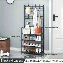 4/5 Tier Iron Clothing & Shoe Rack With 8 Hooks, Easy Assembly, Black/White - Multicolor - View 3