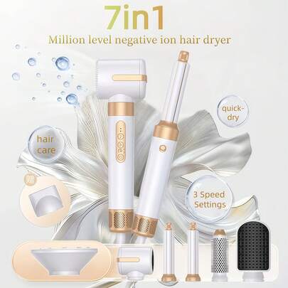 UKLISS 7-In-1 High Speed Brushless Hair Dryer, Multifunctional Hot Air Brush With Interchangeable Heads