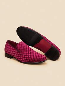 Men's Dress Loafers Velvet Tuxedo Slip-On Shoes Wedding Party Red Bottom For Male - 酒紅色 - 查看 6