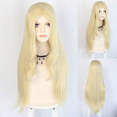 Light Blonde Long Curly Wig With Natural Big Wave Middle Part Design, High Temperature Fiber With Realistic Scalp, Universal Full Head Wig For Party, Cosplay, Music Festival & Daily Wear