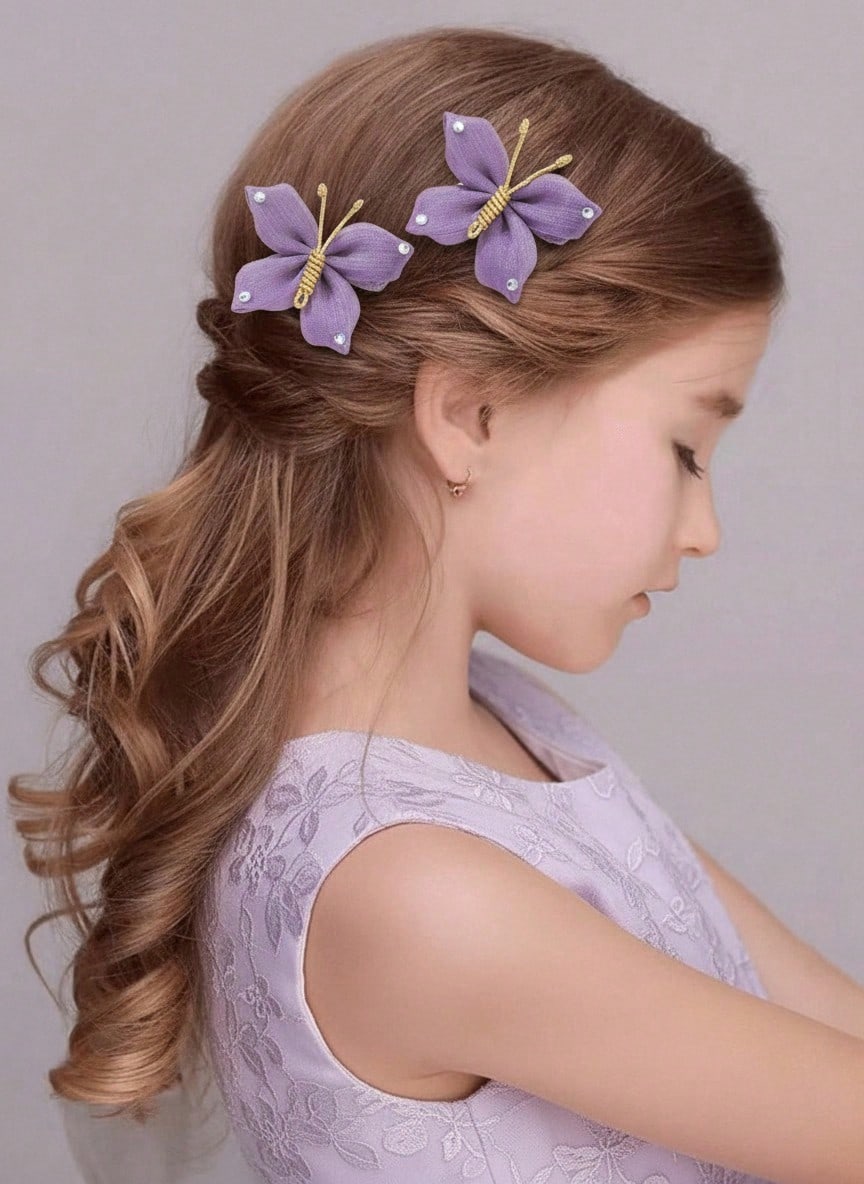 2pcs/Set Girl's Butterfly Shaped Hair Clips With Rhinestone Decoration - Purple - View 1